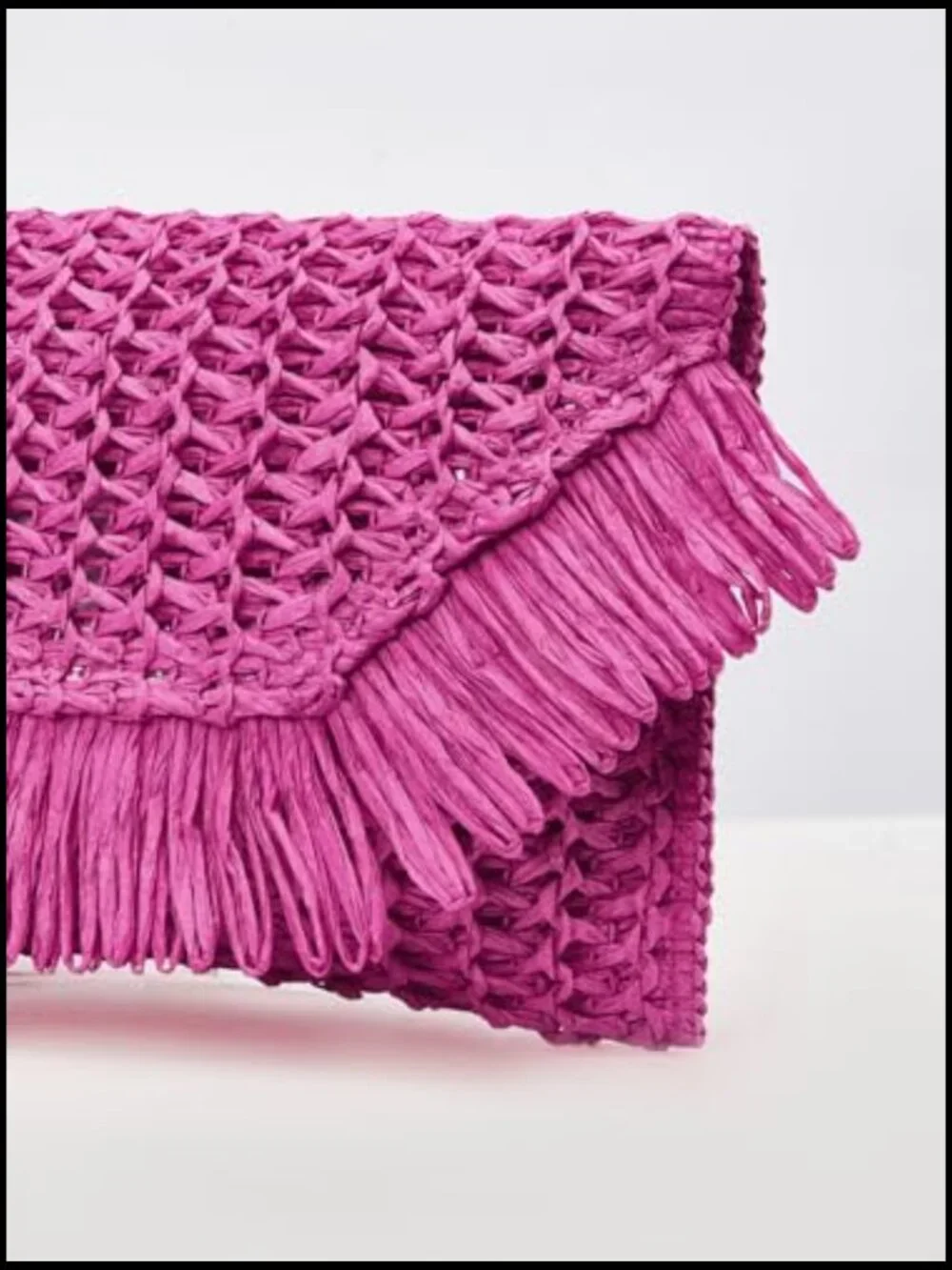 Woven Straw Envelope Fringe Trim Rattan Beach Clutch Handbag - Picture 5 of 6